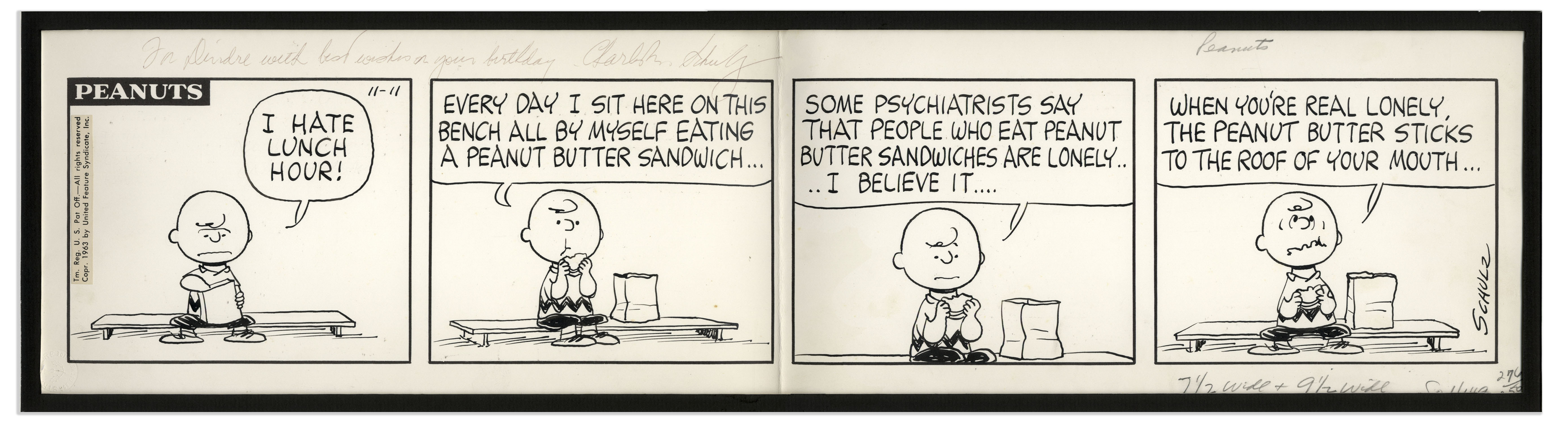 Lot Detail Charles Schulz HandDrawn ''Peanuts'' Comic Strip From